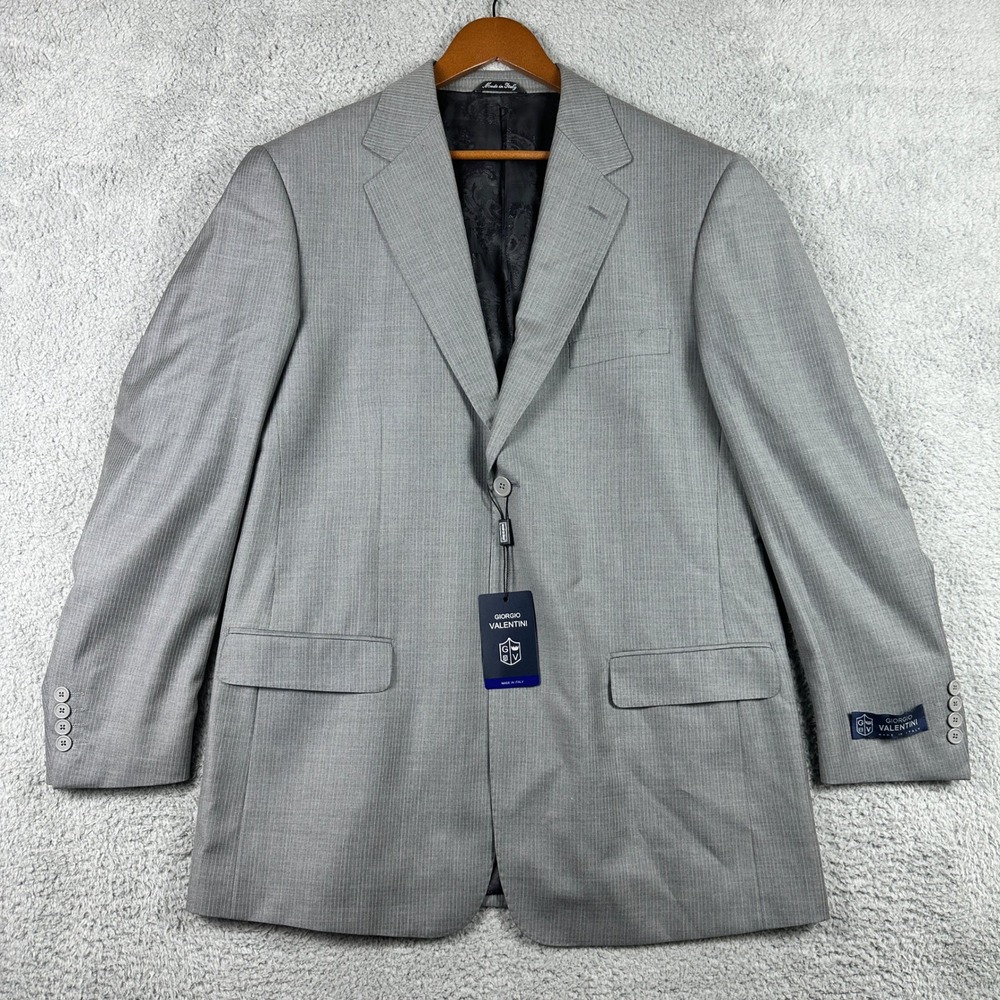 Giorgio Valentini Suit Jacket Blazer Mens 44L Gray Pinstripe Made In Italy NEW